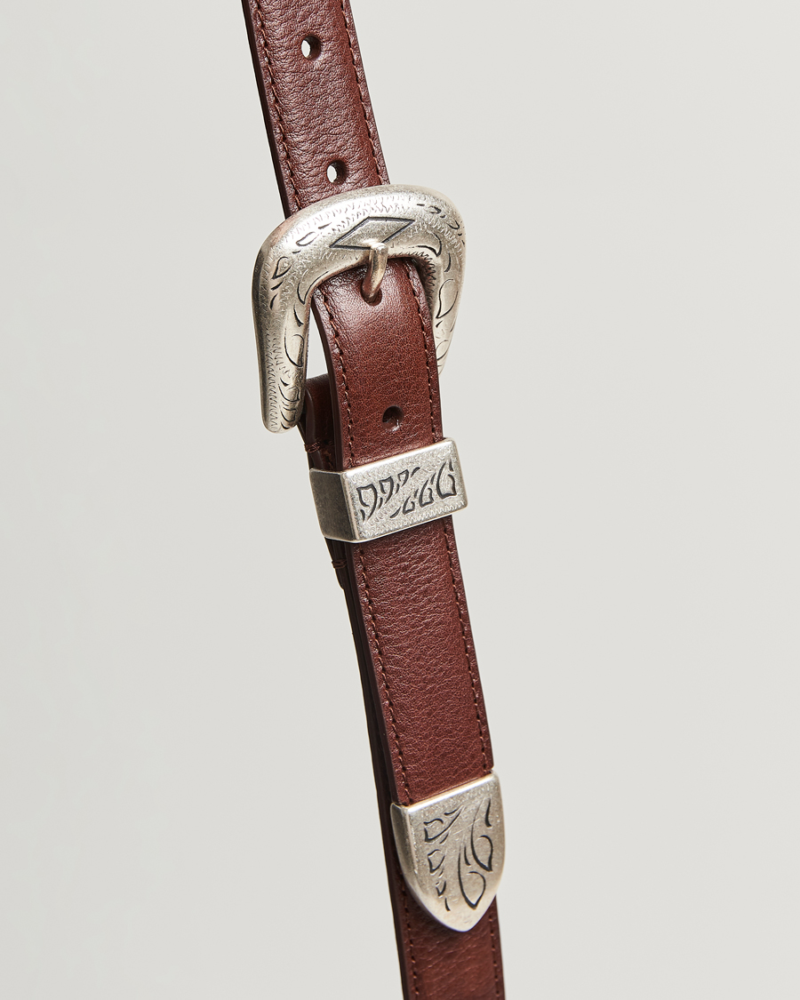Men | Belts | Anderson's | Grained Western Leather Belt 2,5 cm Brown