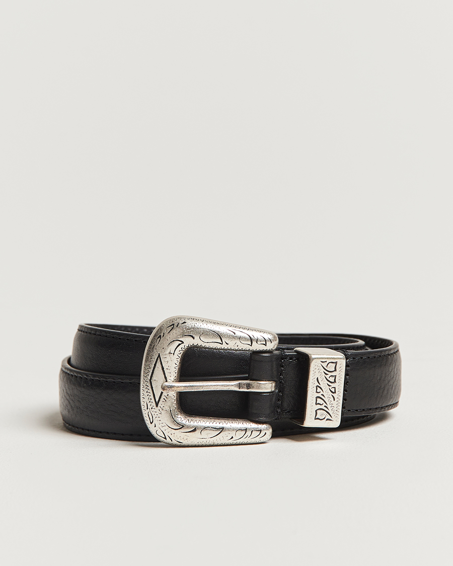 Men | Belts | Anderson's | Grained Western Leather Belt 2,5 cm Black