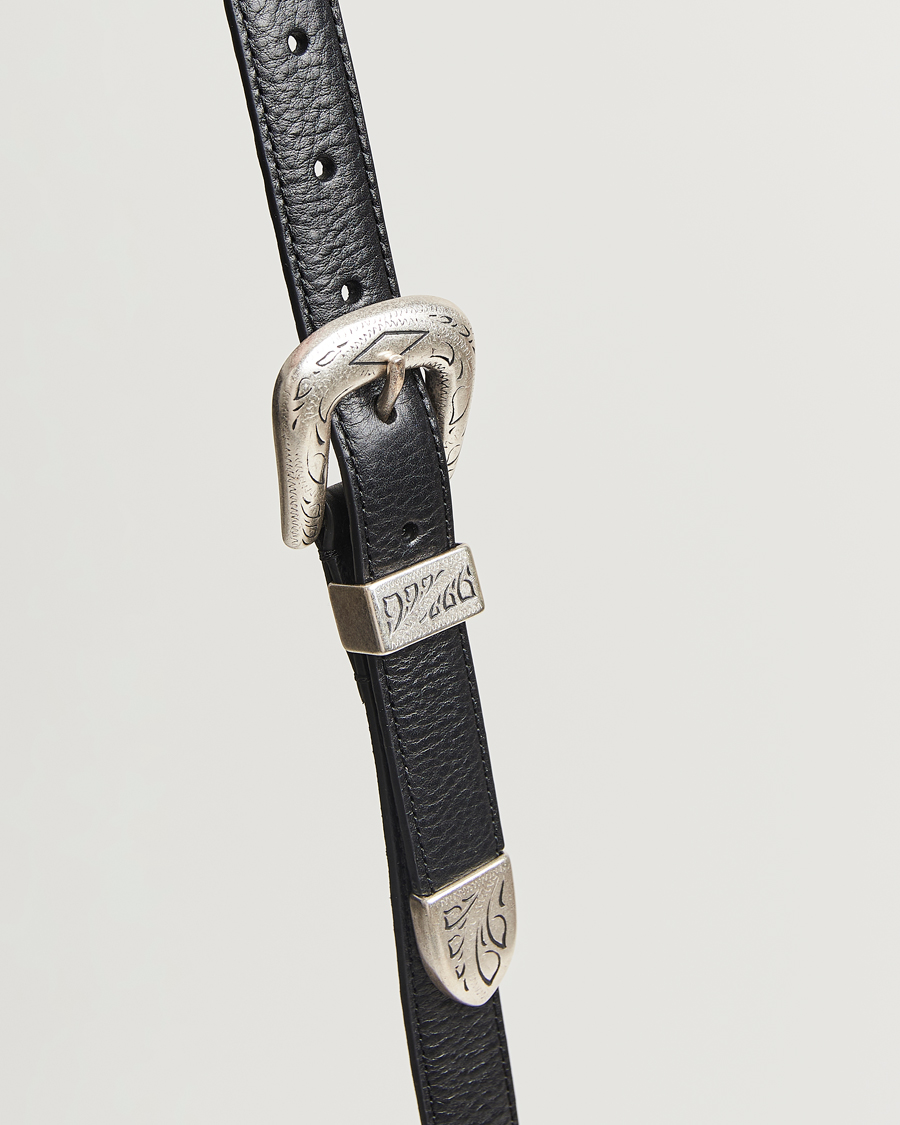 Men | Belts | Anderson's | Grained Western Leather Belt 2,5 cm Black