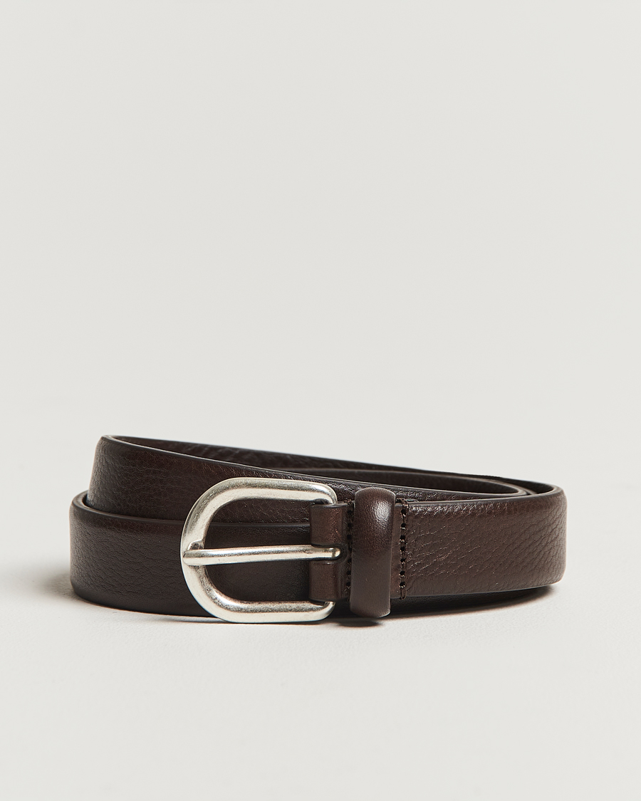 Men | Belts | Anderson's | Grained Leather Belt 2,5 cm Dark Brown