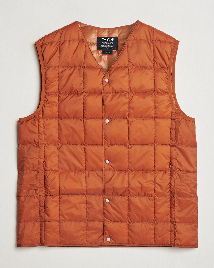 Men | Coats & Jackets | TAION | V-Neck Lightweight Down Vest Brick Orange