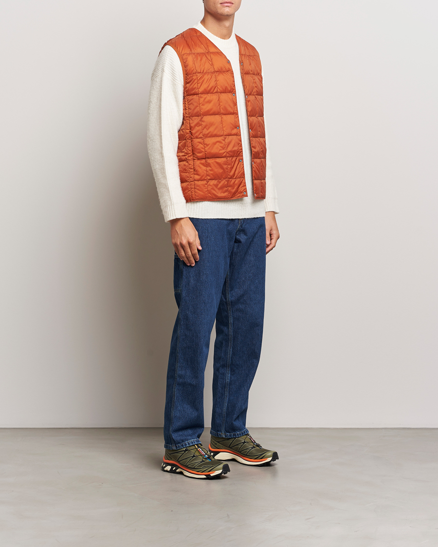 Men | Coats & Jackets | TAION | V-Neck Lightweight Down Vest Brick Orange
