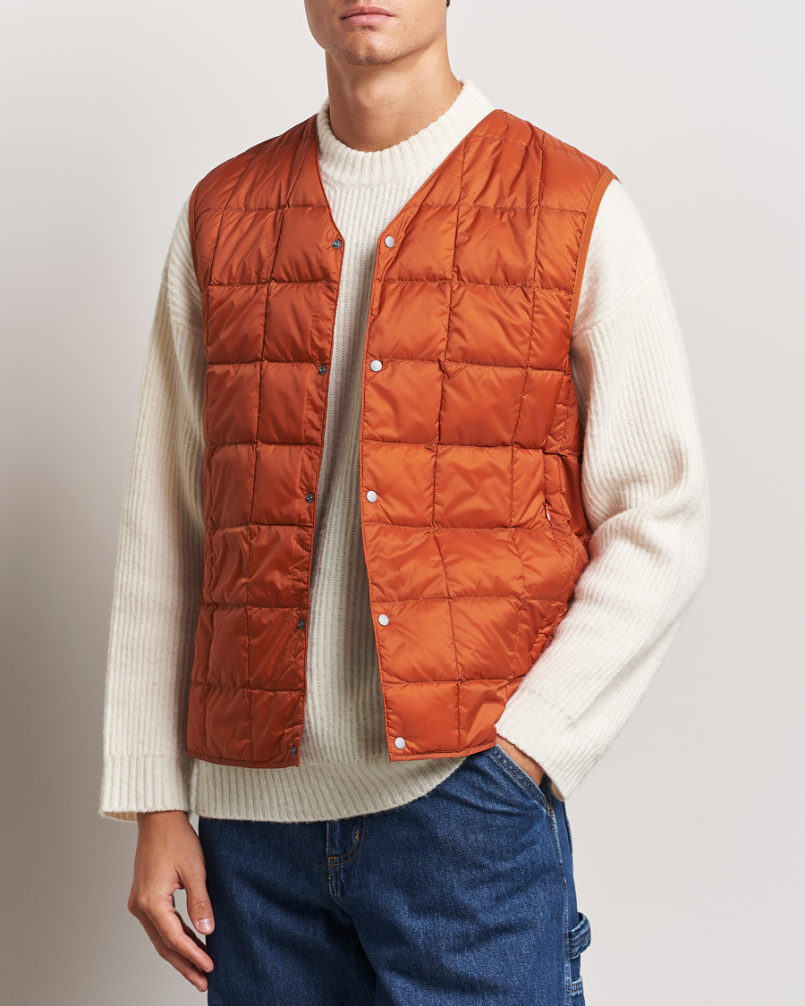 Men | Coats & Jackets | TAION | V-Neck Lightweight Down Vest Brick Orange