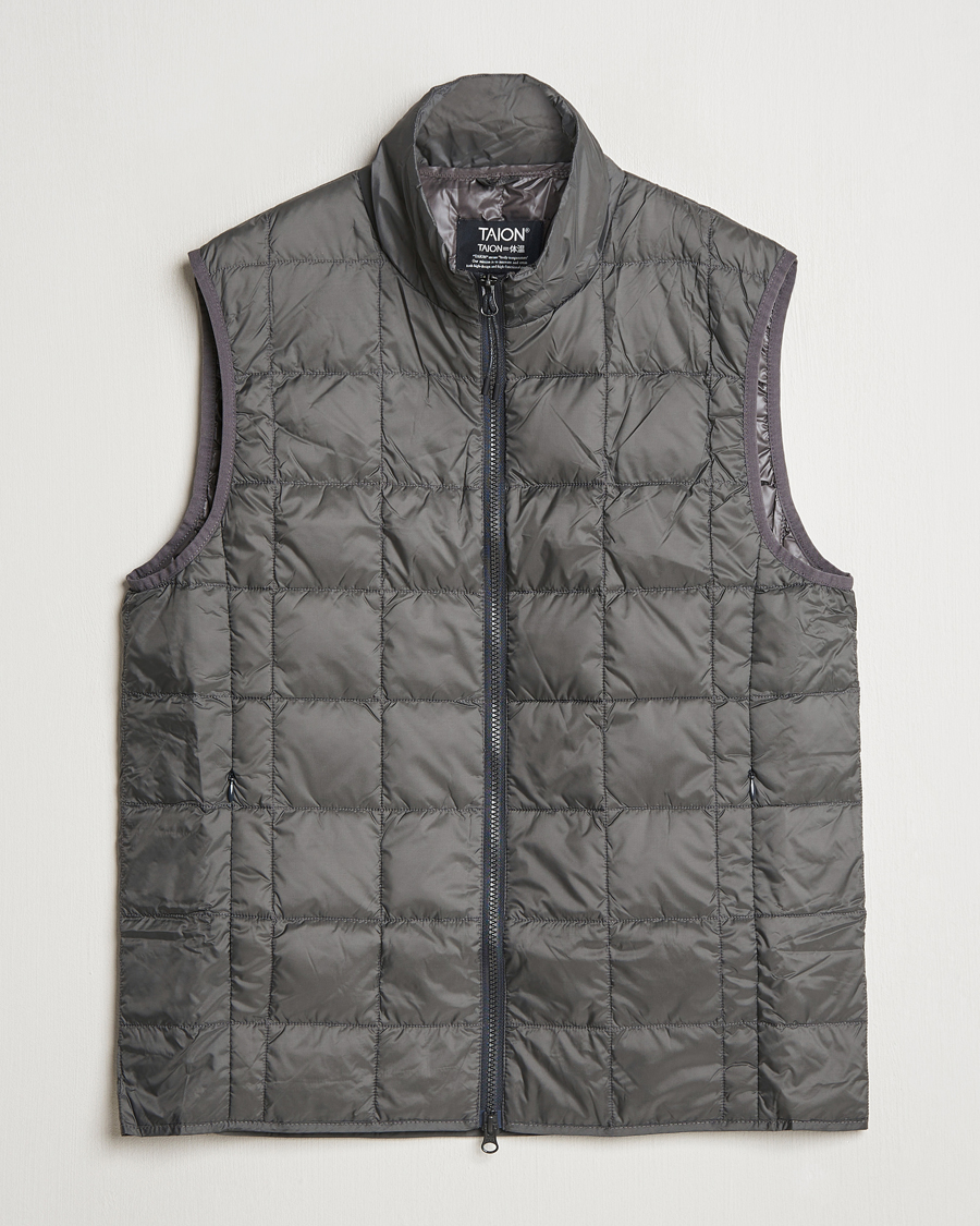 Men | Coats & Jackets | TAION | High Neck Full Zip Lightweight Down Vest Charcoal