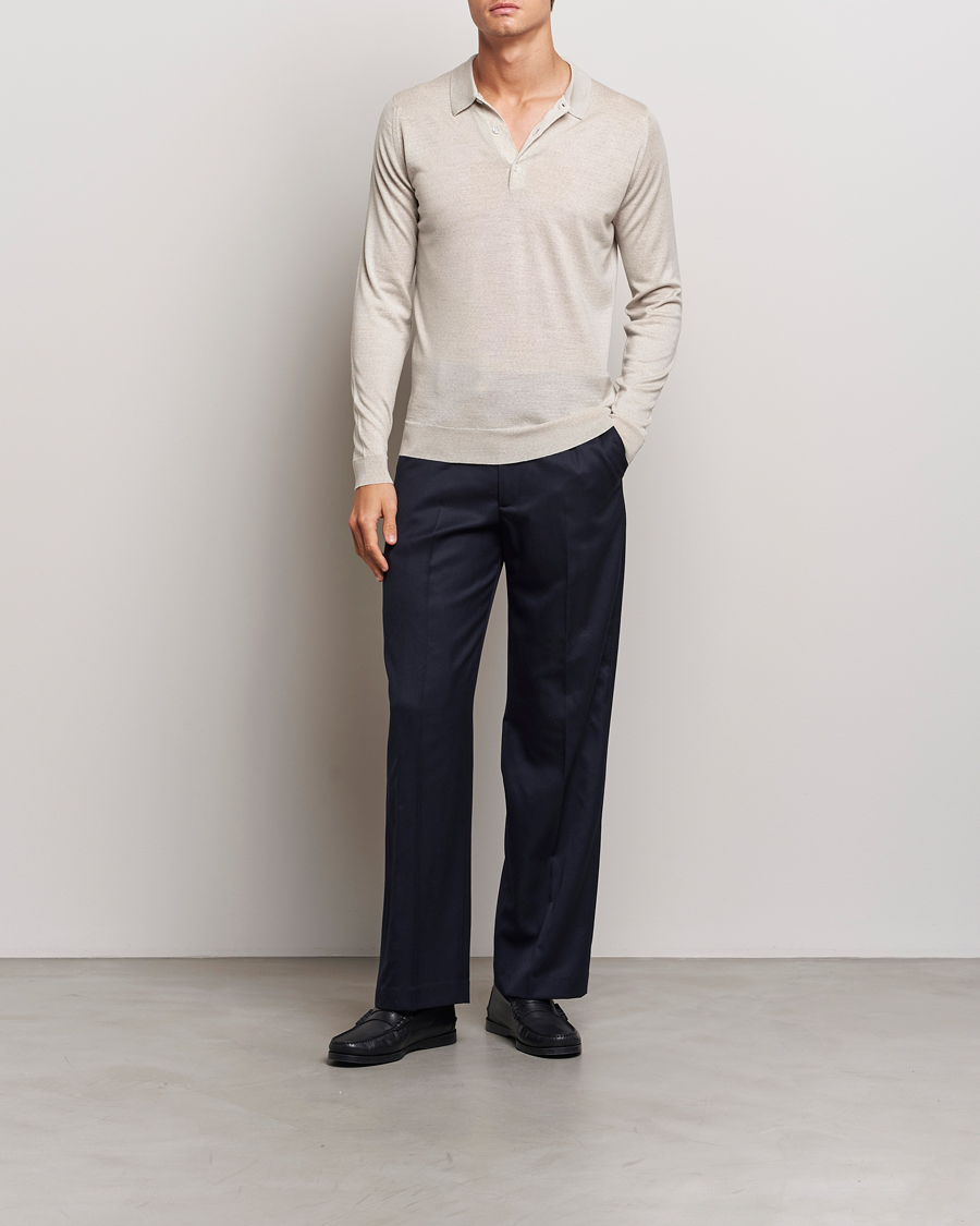 Men | Sweaters & Knitwear | John Smedley | Belper Extra Fine Merino Polo Pullover Grey Fleece