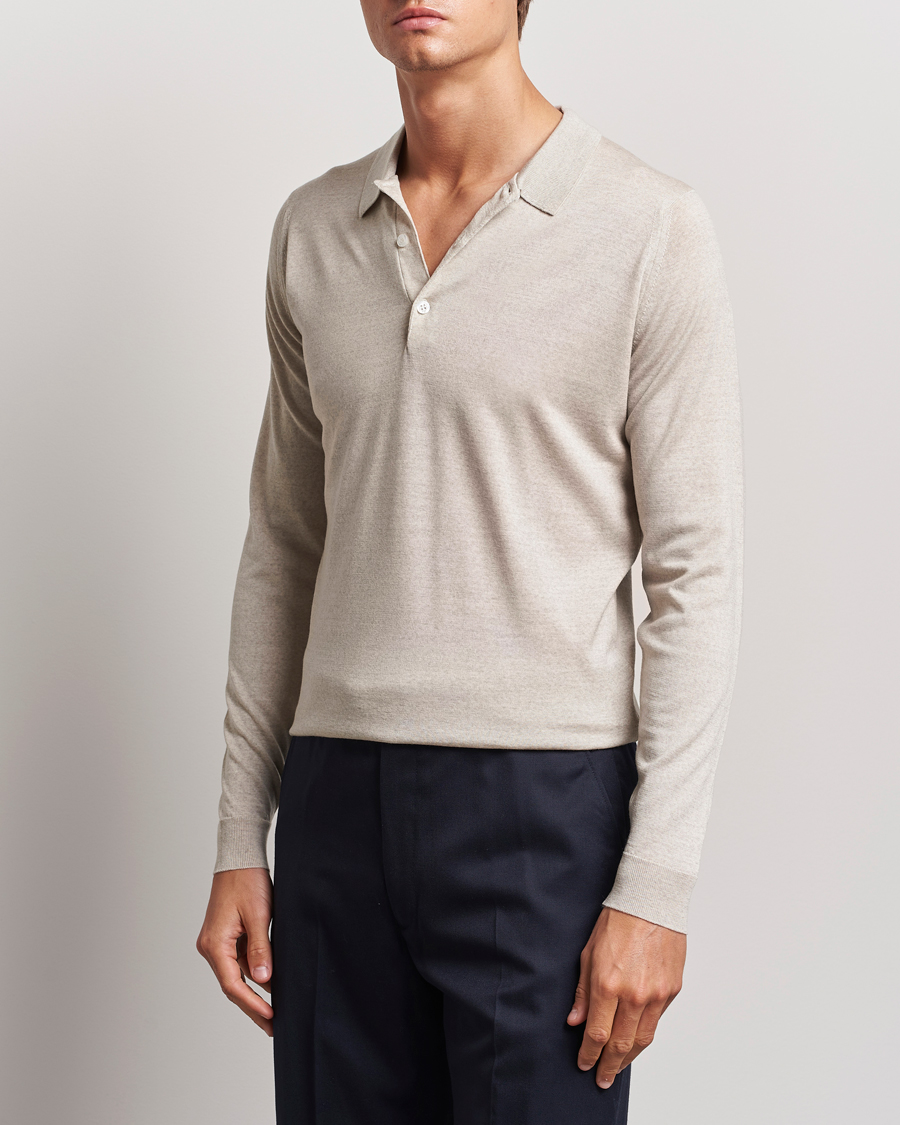 Men | Sweaters & Knitwear | John Smedley | Belper Extra Fine Merino Polo Pullover Grey Fleece