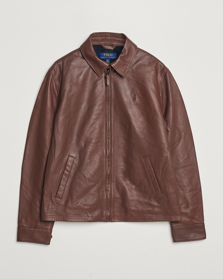 Men | Coats & Jackets | Polo Ralph Lauren | Maxwell Windbreaker Leather Jacket Bison Brown