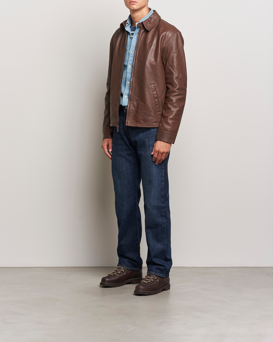 Men | Coats & Jackets | Polo Ralph Lauren | Maxwell Windbreaker Leather Jacket Bison Brown