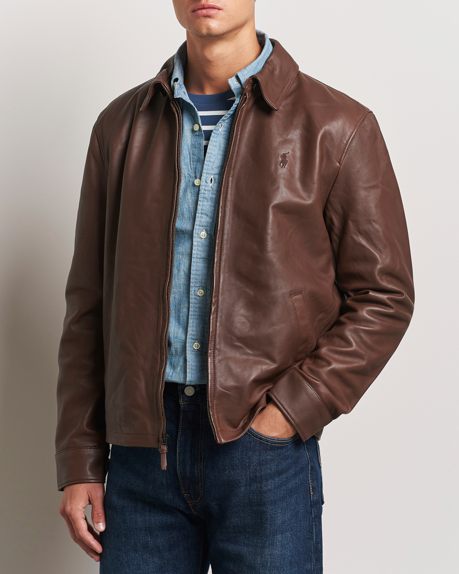 Men | Coats & Jackets | Polo Ralph Lauren | Maxwell Windbreaker Leather Jacket Bison Brown