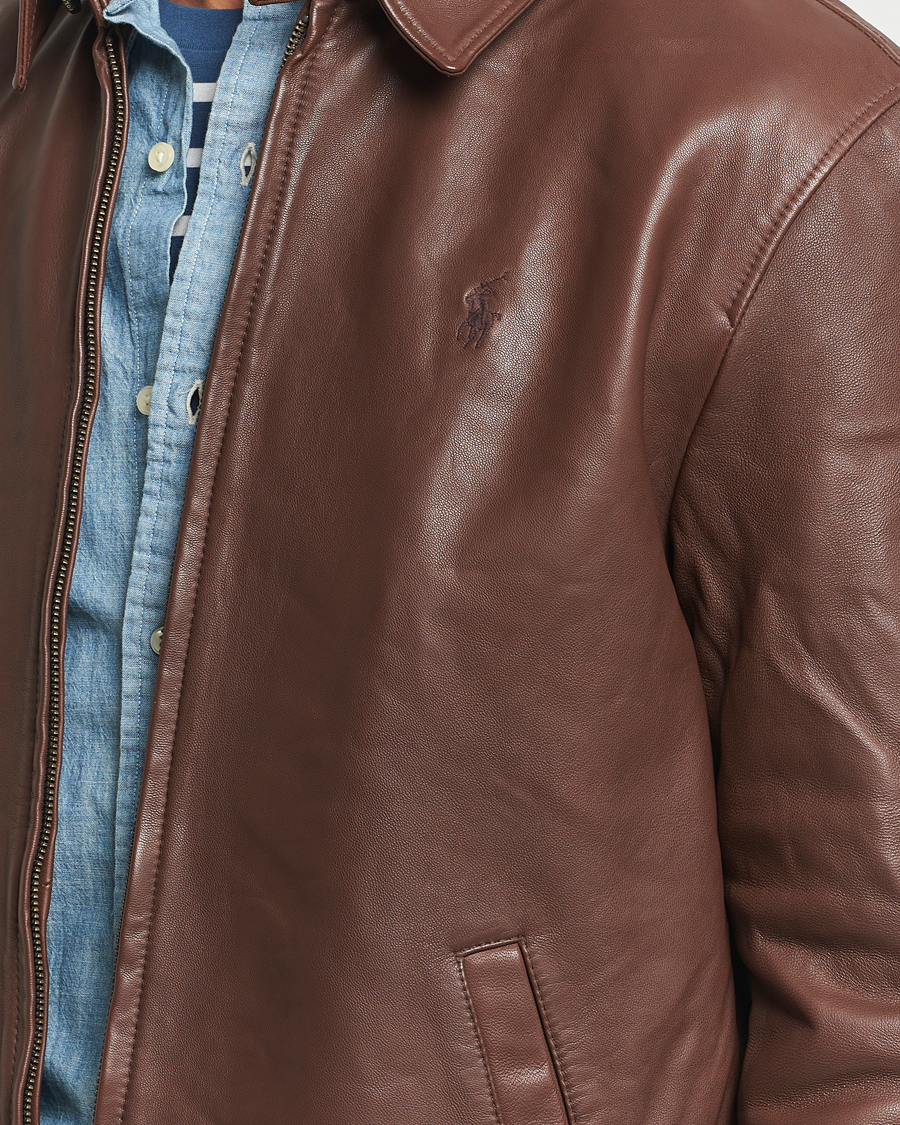 Men | Coats & Jackets | Polo Ralph Lauren | Maxwell Windbreaker Leather Jacket Bison Brown