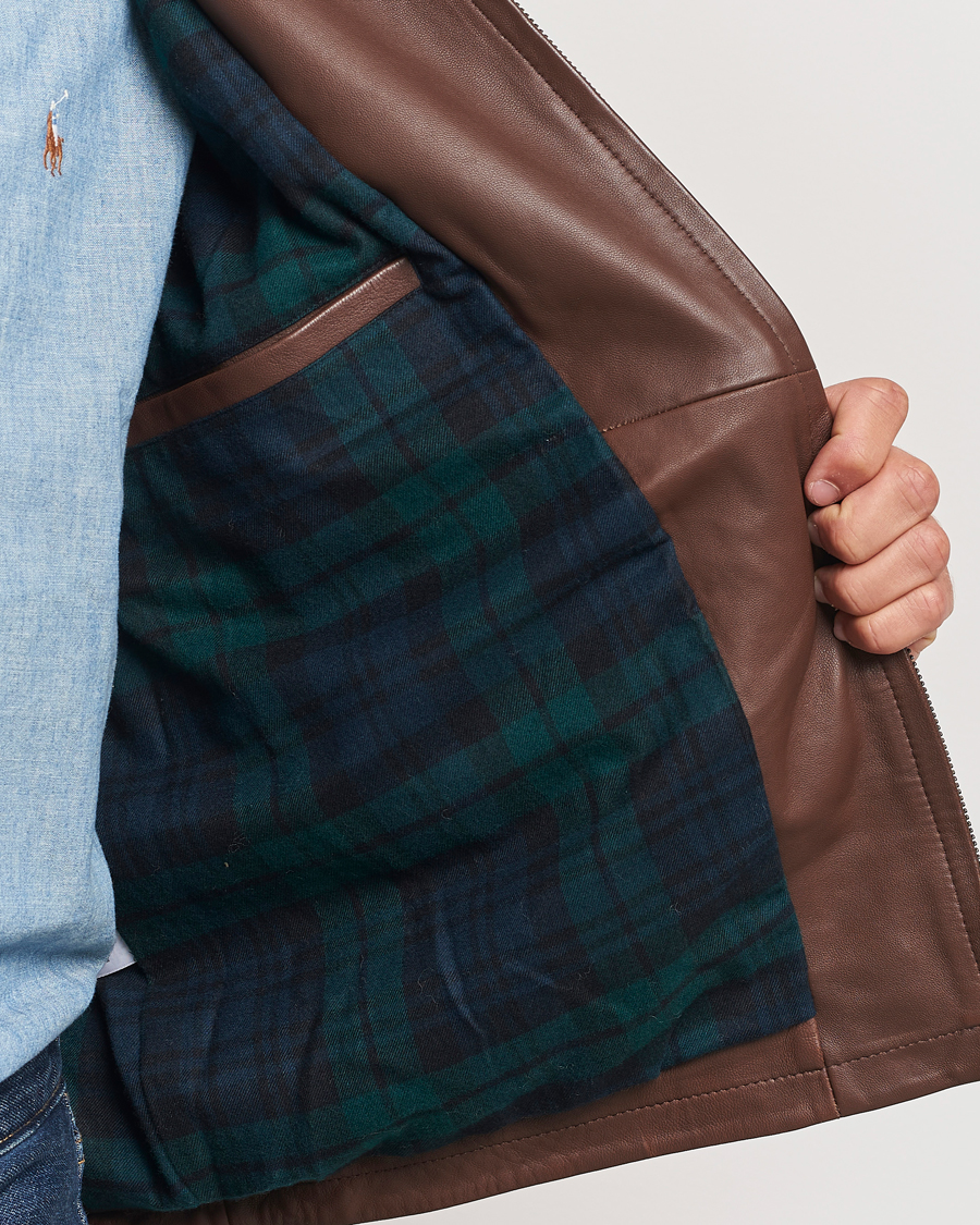 Men | Coats & Jackets | Polo Ralph Lauren | Maxwell Windbreaker Leather Jacket Bison Brown