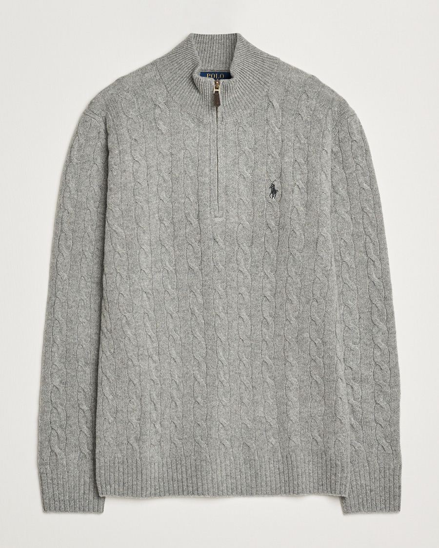 Men | Sweaters & Knitwear | Polo Ralph Lauren | Wool/Cashmere Cable Half Zip Fawn Grey Heather