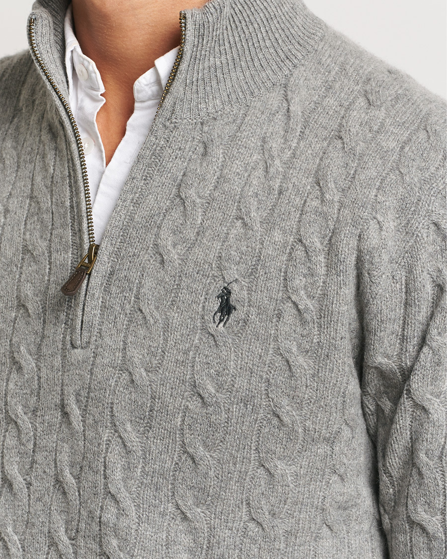Men | Sweaters & Knitwear | Polo Ralph Lauren | Wool/Cashmere Cable Half Zip Fawn Grey Heather
