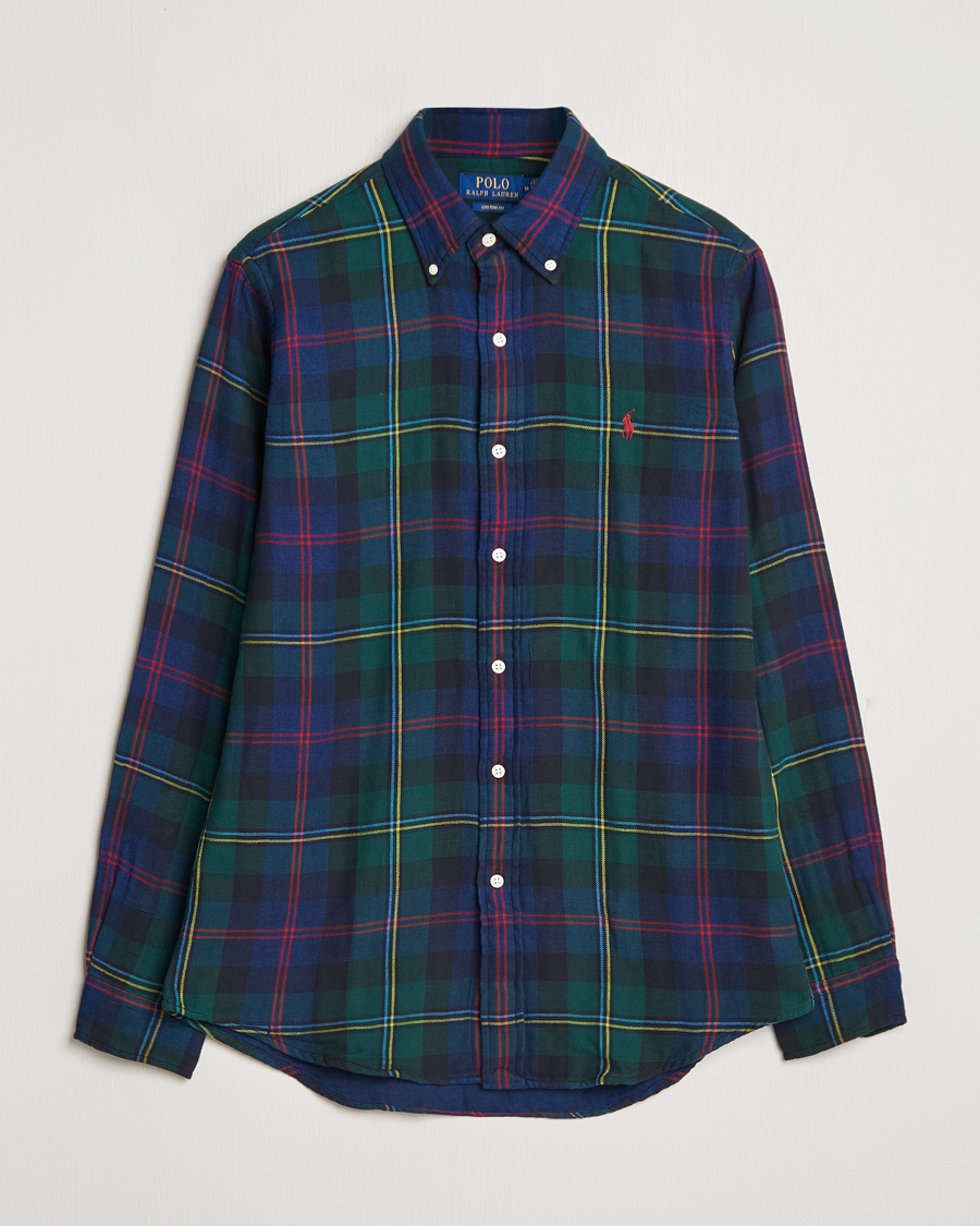 Men | Shirts | Polo Ralph Lauren | Custom Fit Double Faced Checked Shirt Green/Indigo