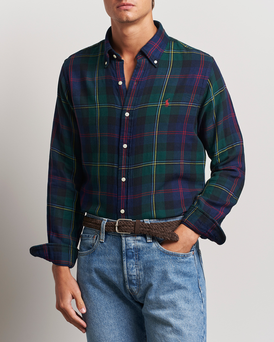 Men | Shirts | Polo Ralph Lauren | Custom Fit Double Faced Checked Shirt Green/Indigo