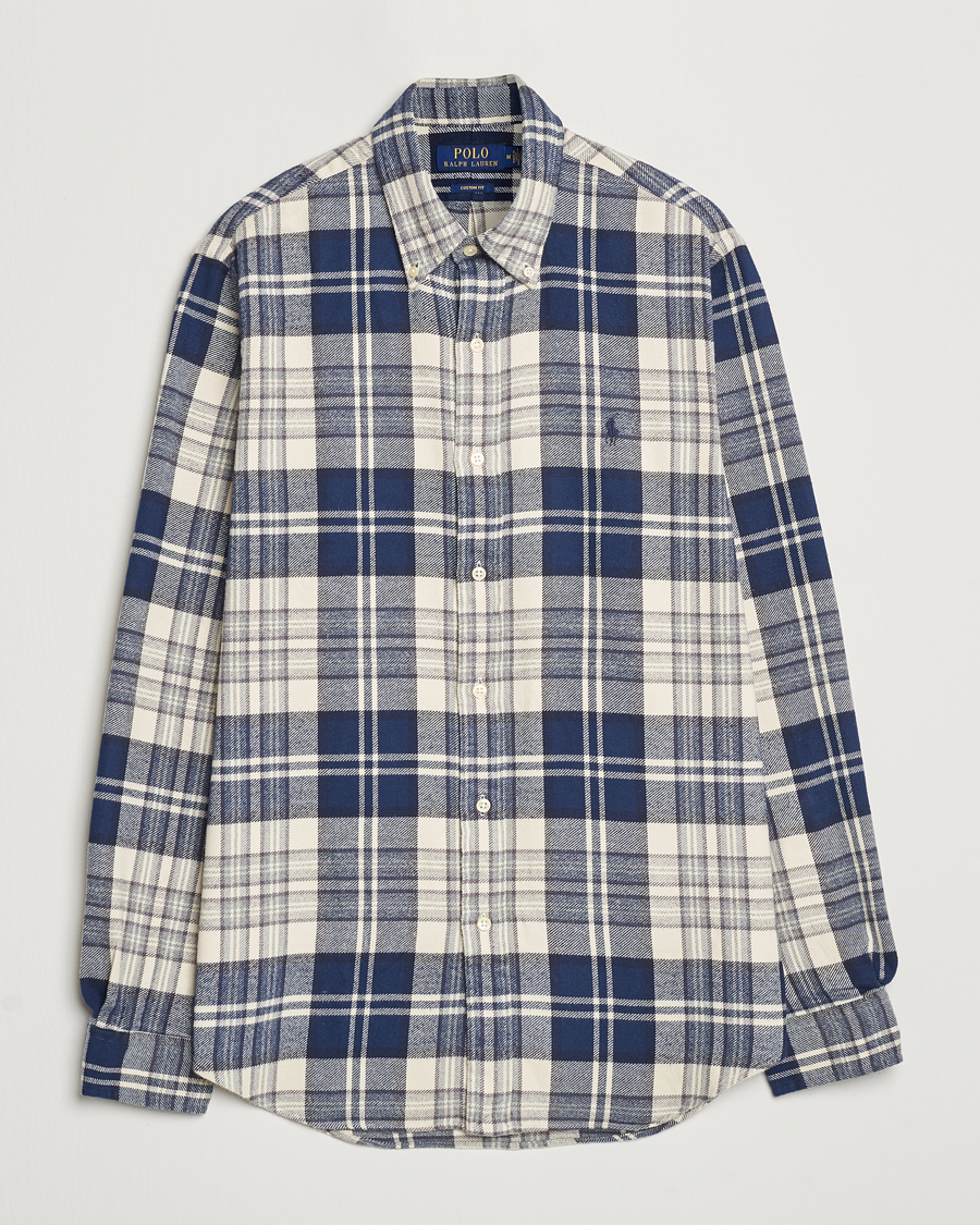 Men | Shirts | Polo Ralph Lauren | Custom Fit Brushed Flannel Checked Shirt Off White