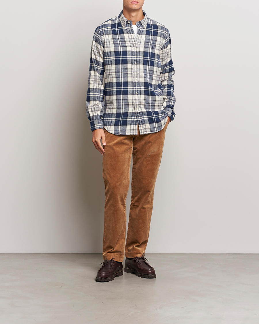 Polo Ralph Lauren Custom Fit Brushed Flannel Checked Shirt White