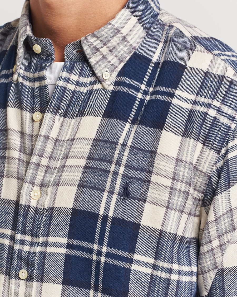 Men | Shirts | Polo Ralph Lauren | Custom Fit Brushed Flannel Checked Shirt Off White