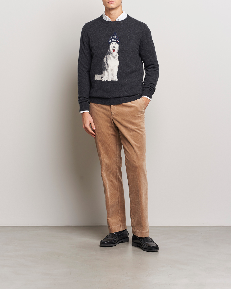 Men | Sweaters & Knitwear | Polo Ralph Lauren | Holiday Dog Cashmere Sweater Dark Granite Heather