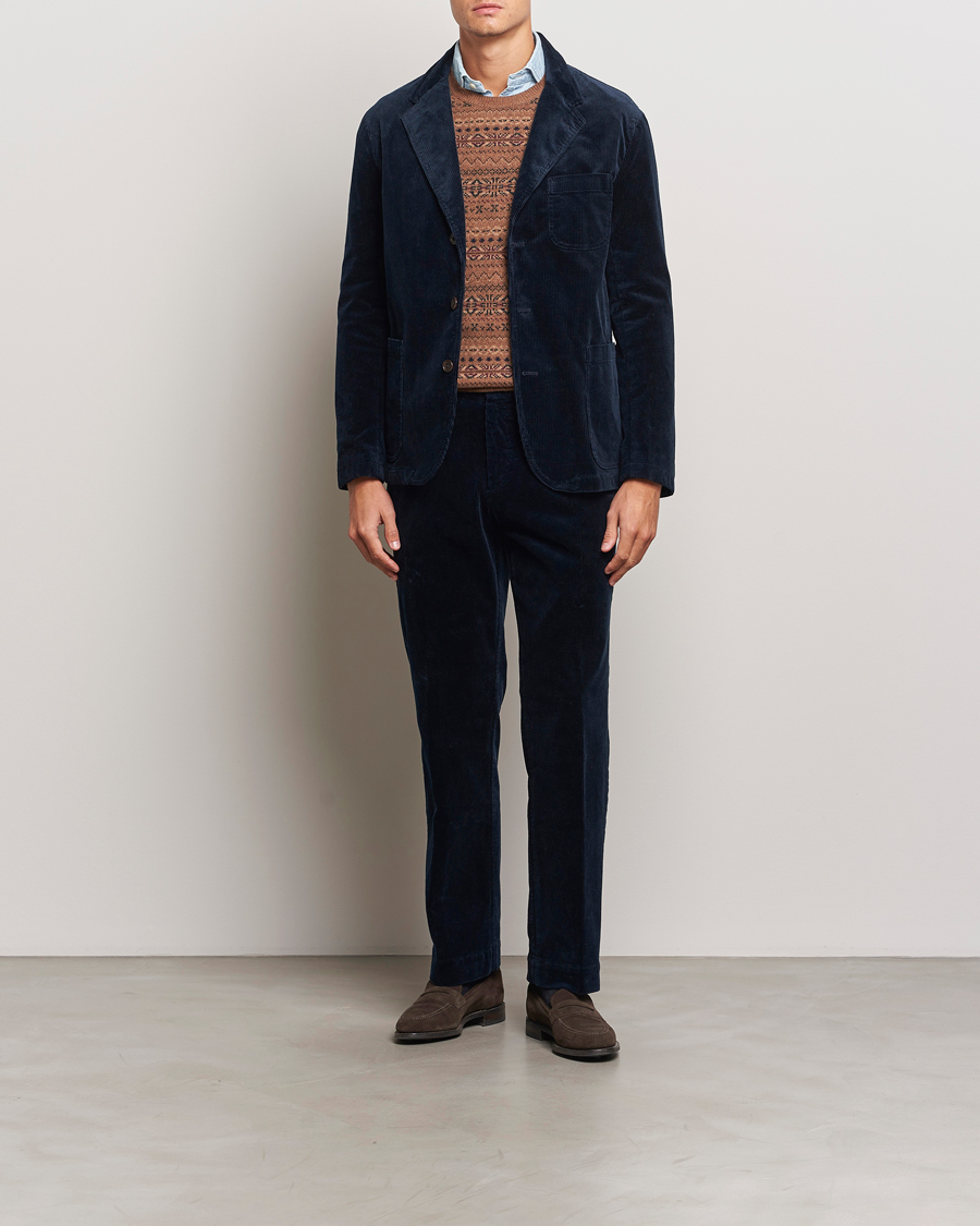 Men | Trousers | Polo Ralph Lauren | Corduroy Pleated Trousers Aviator Navy