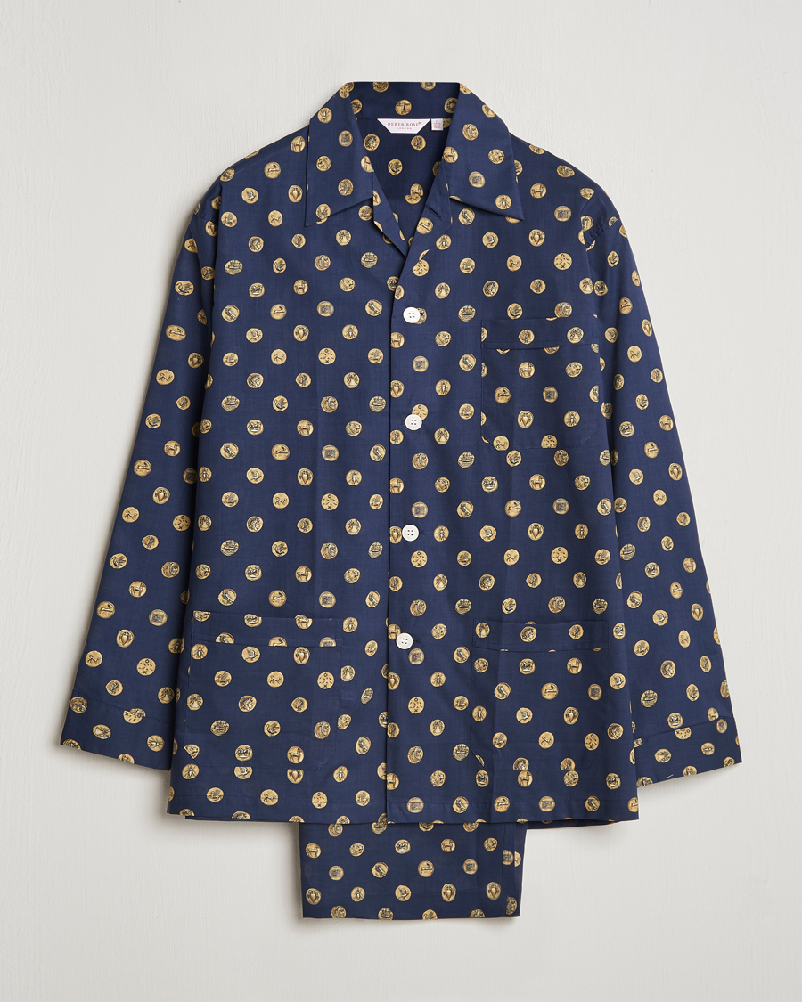 Men | Pyjamas & Robes | Derek Rose | Printed Cotton Pyjama Set Navy