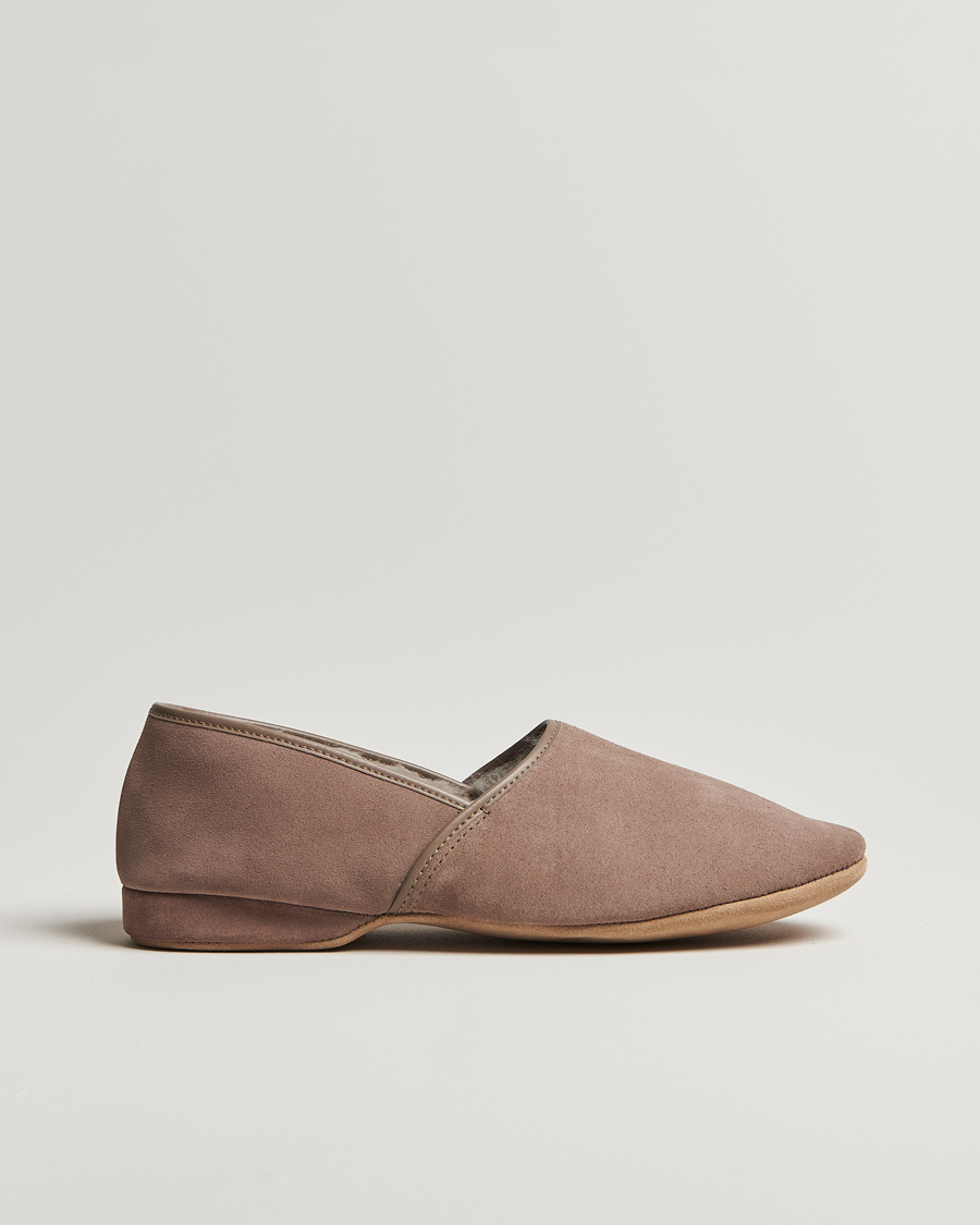 Men | Derek Rose Crawford Sheepskin Suede Slippers Beige | Derek Rose | Crawford Sheepskin Suede Slippers Beige