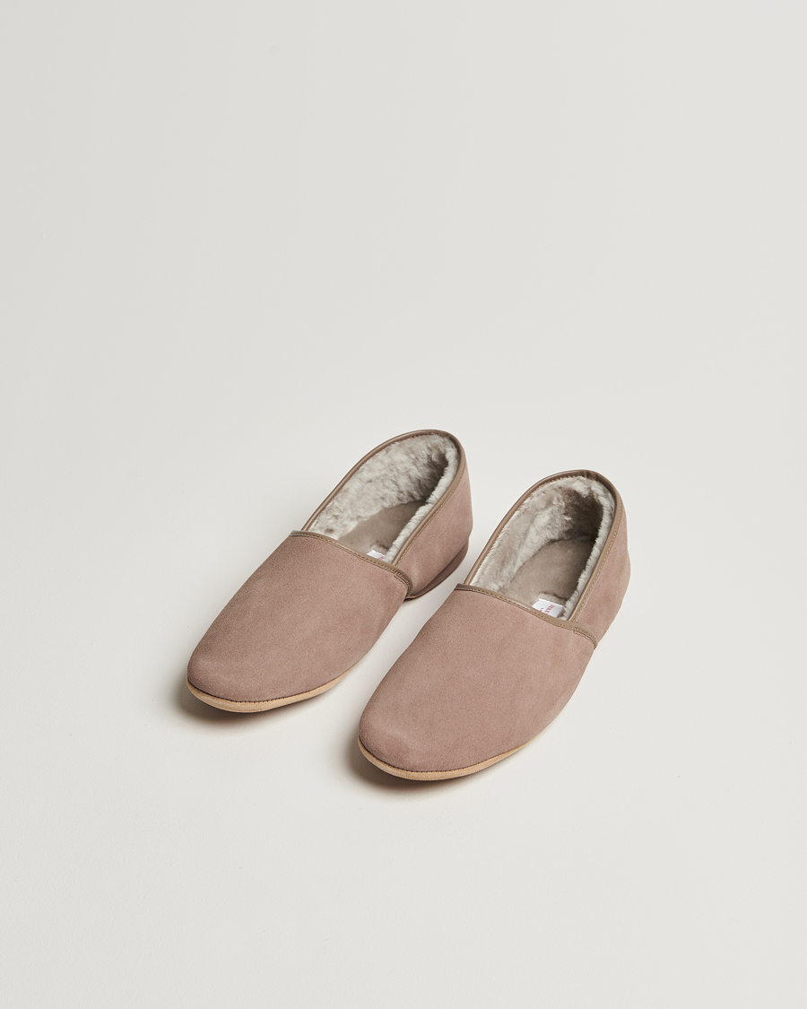 Men | Derek Rose Crawford Sheepskin Suede Slippers Beige | Derek Rose | Crawford Sheepskin Suede Slippers Beige