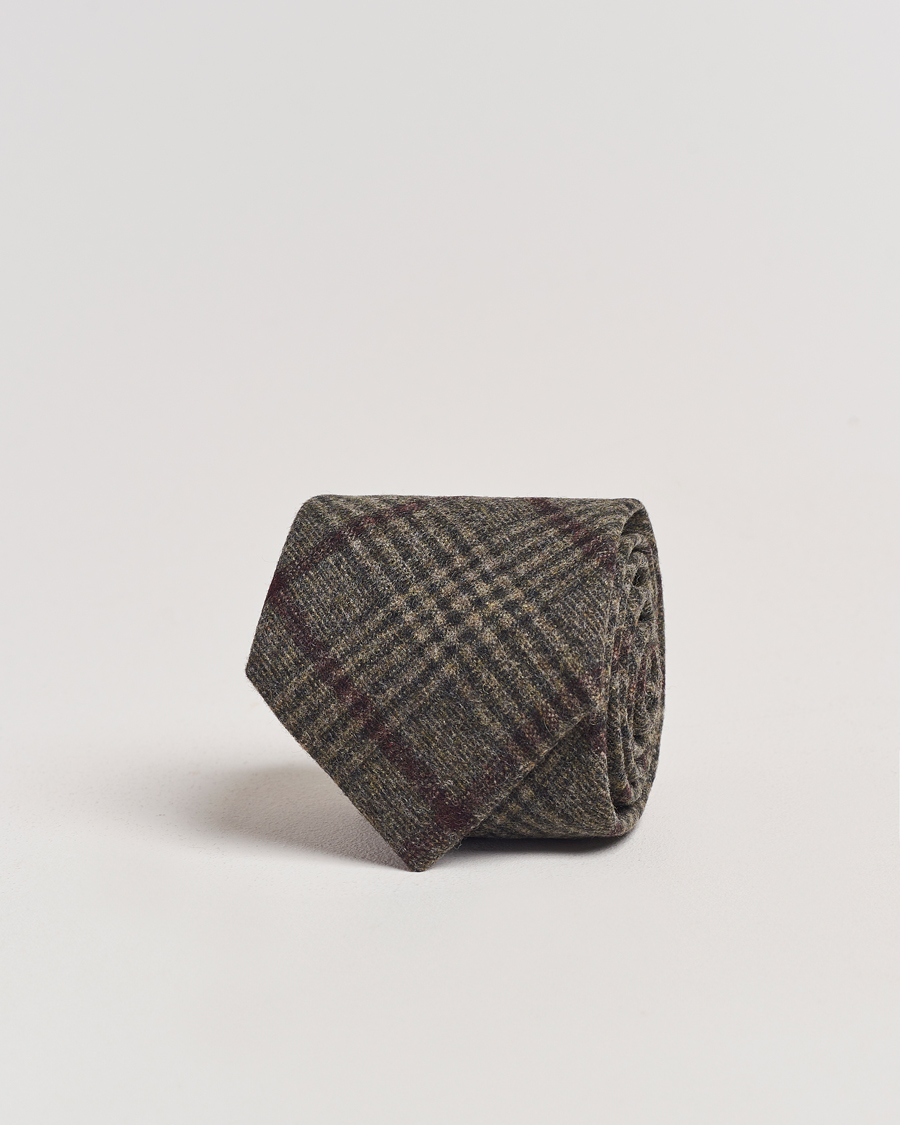 Men | Amanda Christensen Wool Checked 8cm Tie Green | Amanda Christensen | Wool Checked 8cm Tie Green