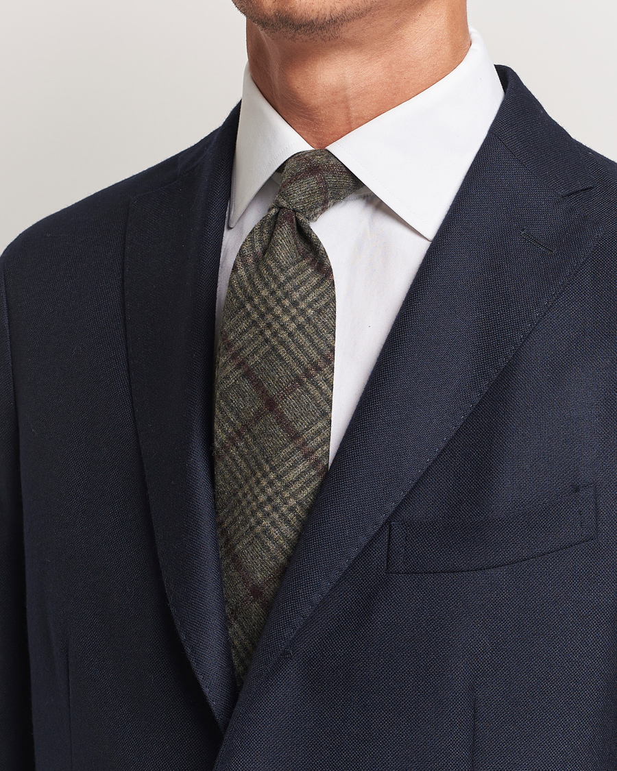 Men | Amanda Christensen Wool Checked 8cm Tie Green | Amanda Christensen | Wool Checked 8cm Tie Green