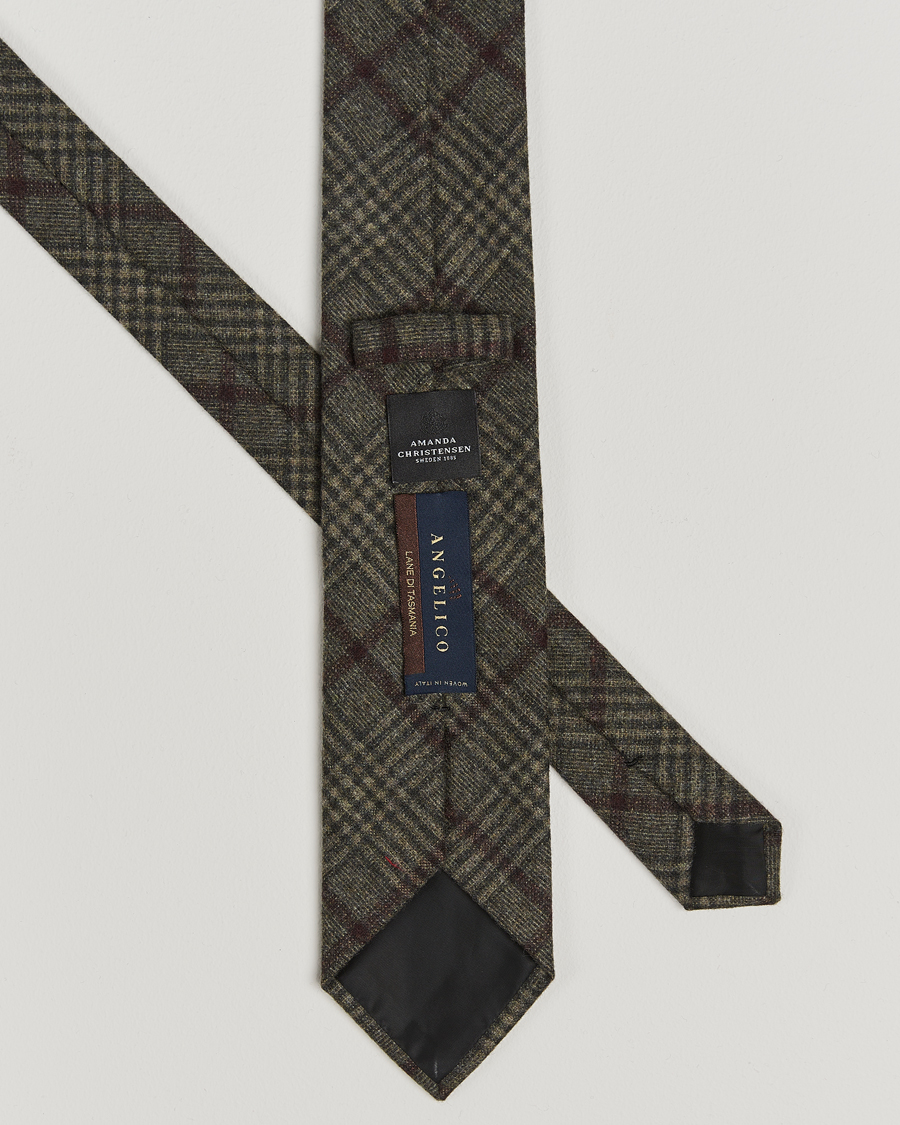 Men | Amanda Christensen Wool Checked 8cm Tie Green | Amanda Christensen | Wool Checked 8cm Tie Green