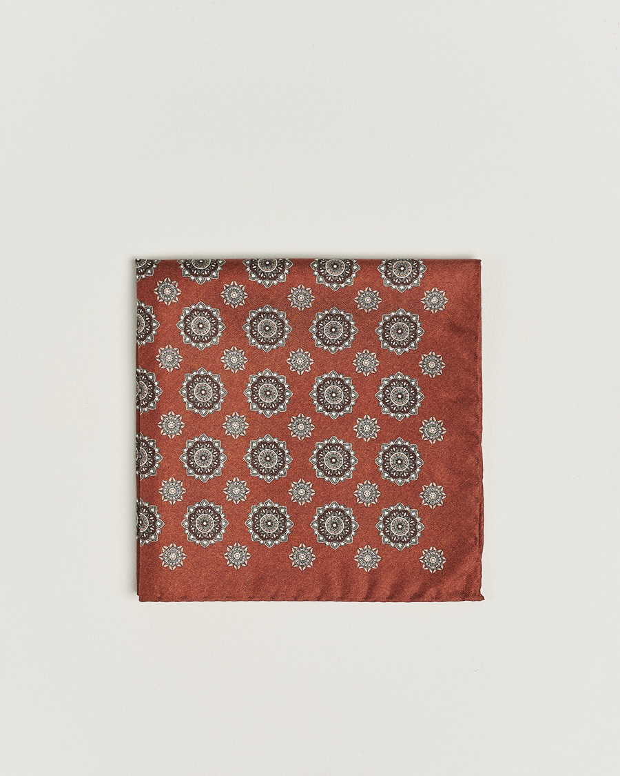 Men | Amanda Christensen Silk Twill Printed Flower Pocket Square Rost | Amanda Christensen | Silk Twill Printed Flower Pocket Square Rost