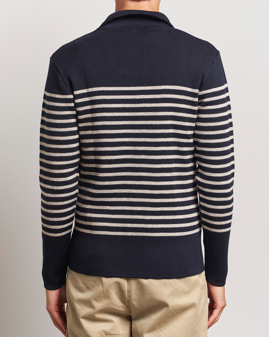 Men | Sweaters & Knitwear | Armor-lux | Pull Camionneur Wool Half Zip Navy/Sandstone