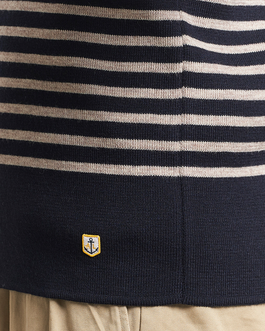 Men | Sweaters & Knitwear | Armor-lux | Pull Camionneur Wool Half Zip Navy/Sandstone