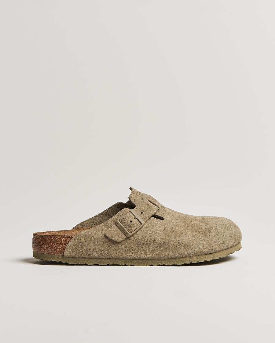 Men | Sandals & Slides | BIRKENSTOCK | Boston Classic Footbed Faded Khaki Suede