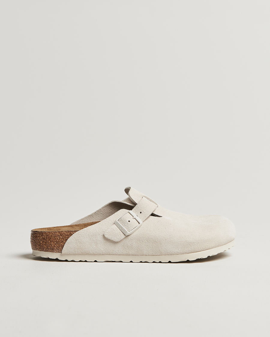 Men | BIRKENSTOCK Boston Classic Footbed Antique White Suede | BIRKENSTOCK | Boston Classic Footbed Antique White Suede