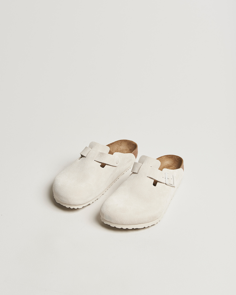 Men | BIRKENSTOCK Boston Classic Footbed Antique White Suede | BIRKENSTOCK | Boston Classic Footbed Antique White Suede