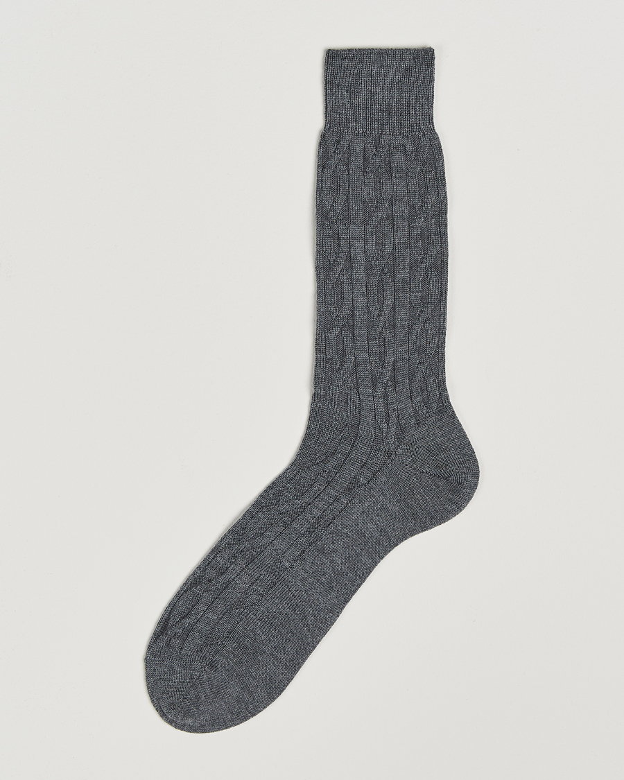 Men | Underwear & Socks | Bresciani | Link Ribbed Wool Socks Light Grey