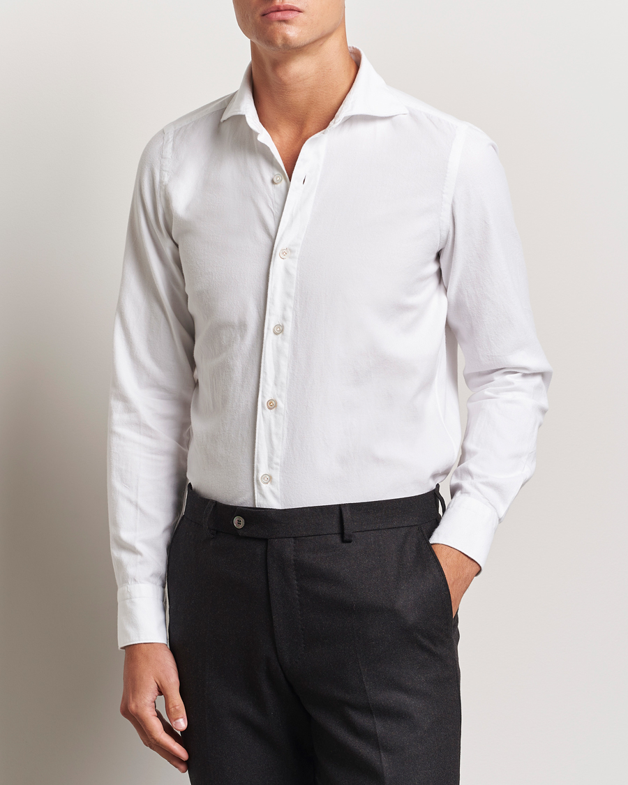 Men | Shirts | Finamore Napoli | Gaeta Flannel Shirt White