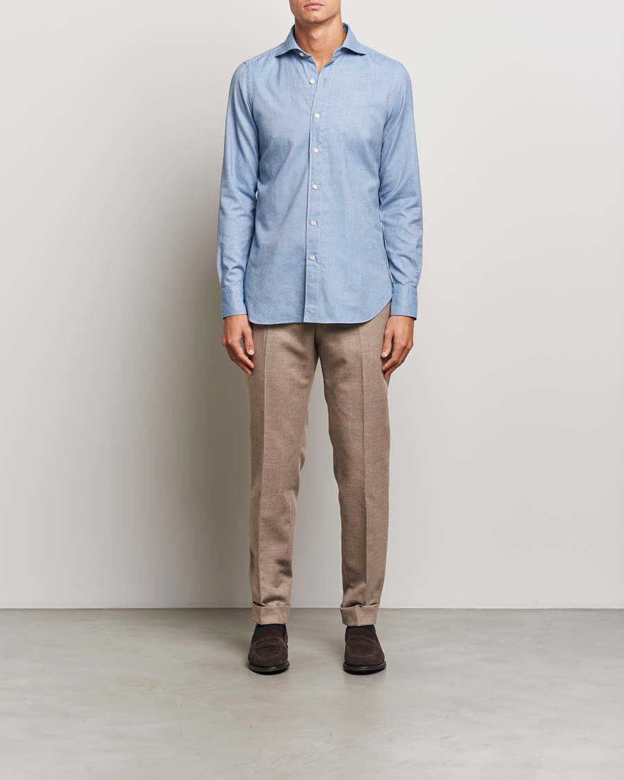 Men | Shirts | Finamore Napoli | Gaeta Flannel Shirt Light Blue