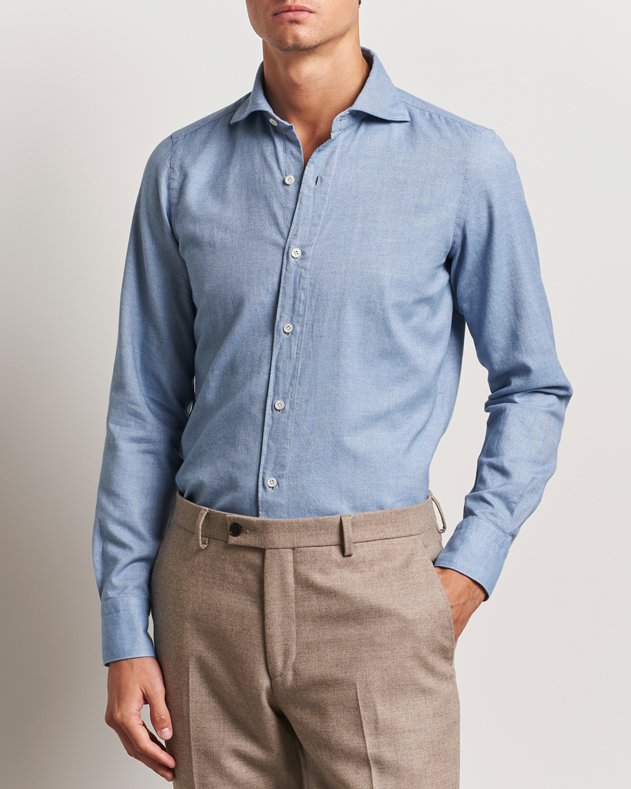 Men | Shirts | Finamore Napoli | Gaeta Flannel Shirt Light Blue