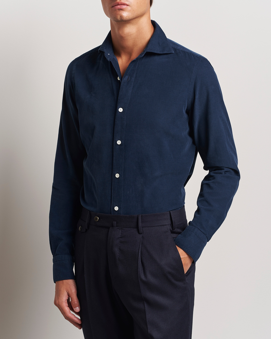 Men | Shirts | Finamore Napoli | Gaeta Corduroy Shirt Navy