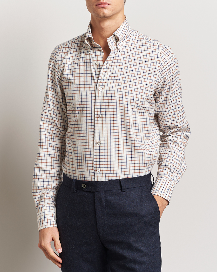 Men | Shirts | Finamore Napoli | Gaeta Flannel Shirt Beige Check