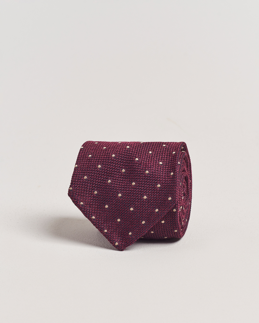 Men | Finamore Napoli Wool/Silk Grenadine Dot Tie Burgundy | Finamore Napoli | Wool/Silk Grenadine Dot Tie Burgundy