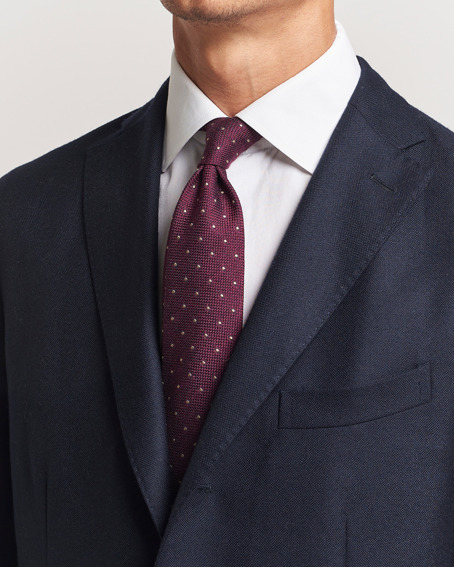 Men | Finamore Napoli Wool/Silk Grenadine Dot Tie Burgundy | Finamore Napoli | Wool/Silk Grenadine Dot Tie Burgundy