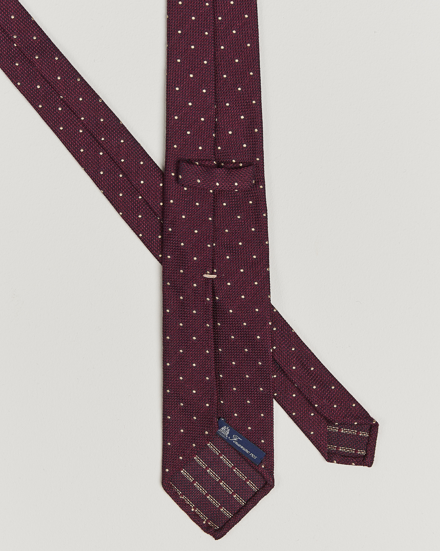Men | Finamore Napoli Wool/Silk Grenadine Dot Tie Burgundy | Finamore Napoli | Wool/Silk Grenadine Dot Tie Burgundy