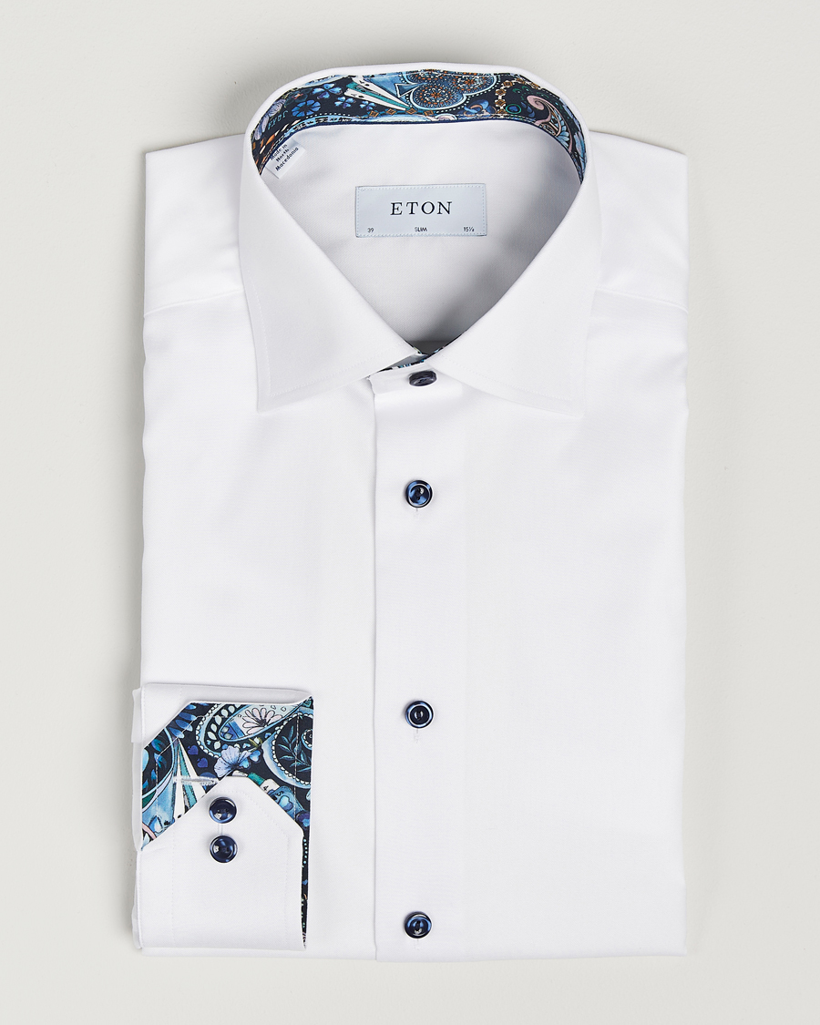 Men | Shirts | Eton | Slim Fit Signature Twill Contrast Shirt White