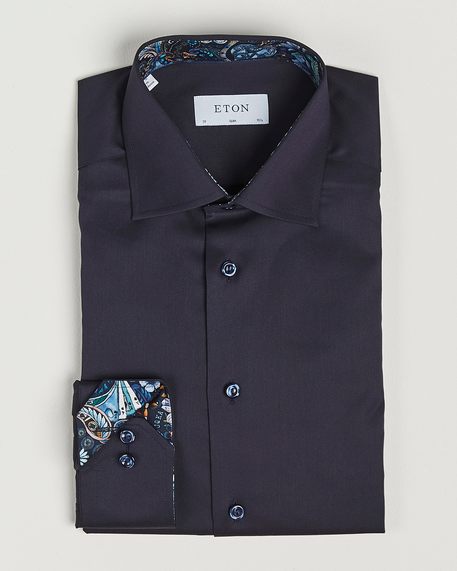 Men | Shirts | Eton | Slim Fit Signature Twill Contrast Shirt Navy