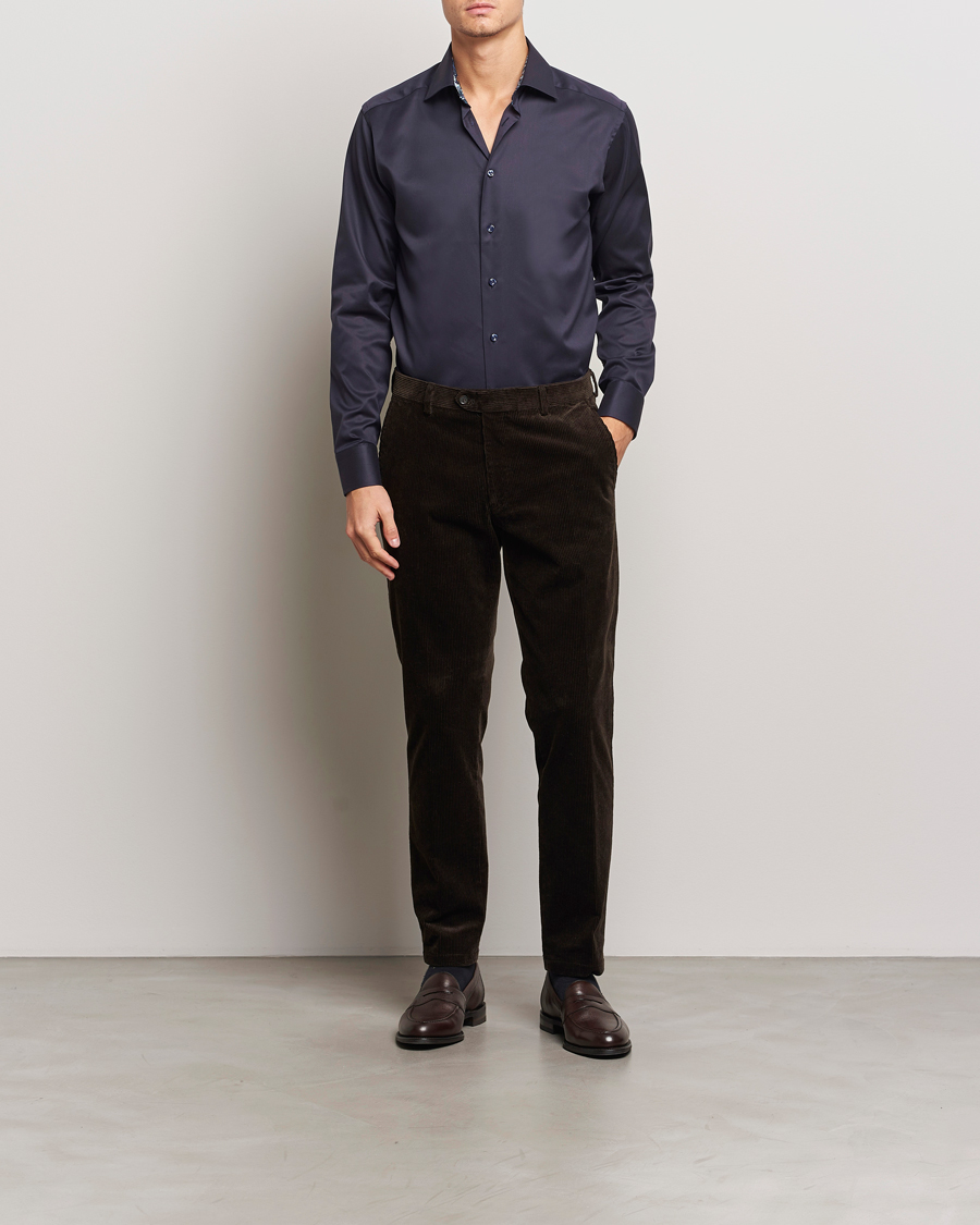 Men | Shirts | Eton | Slim Fit Signature Twill Contrast Shirt Navy