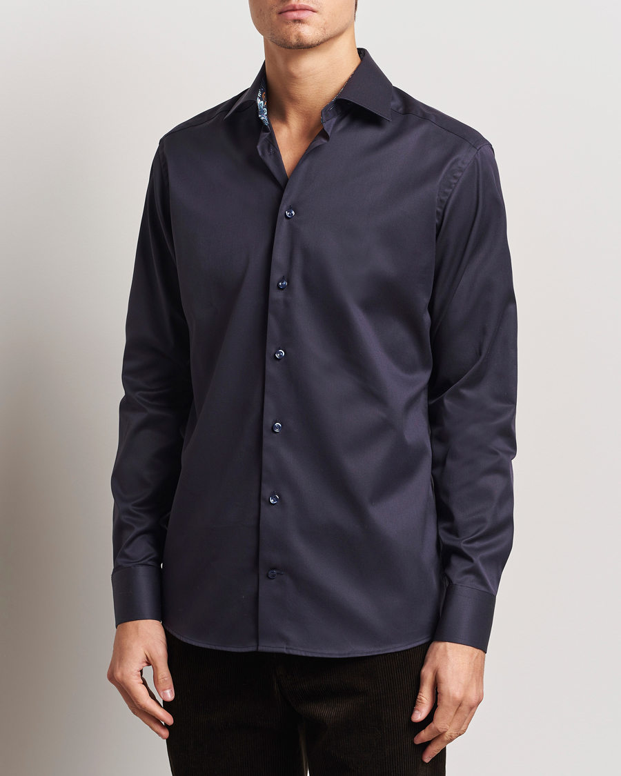 Men | Shirts | Eton | Slim Fit Signature Twill Contrast Shirt Navy