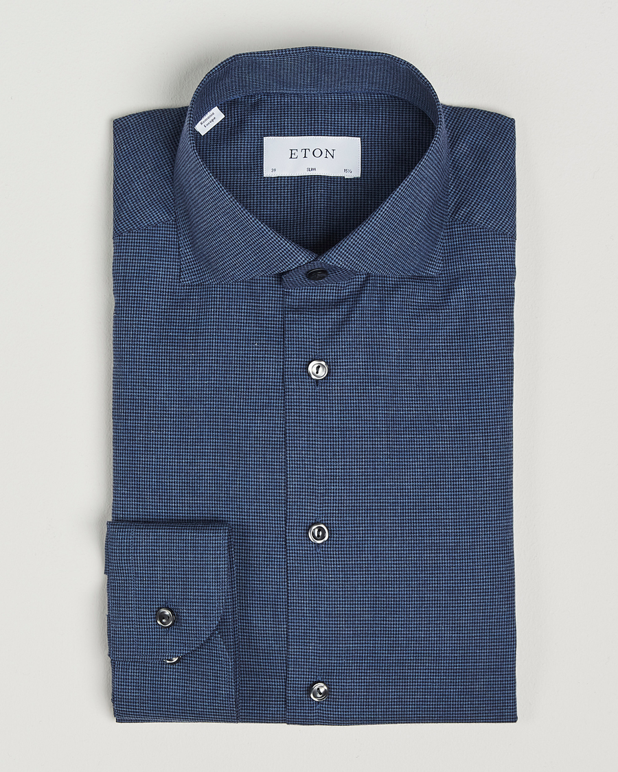 Men | Shirts | Eton | Slim Fit Wrinkle Free Flannel Pepita Shirt Blue